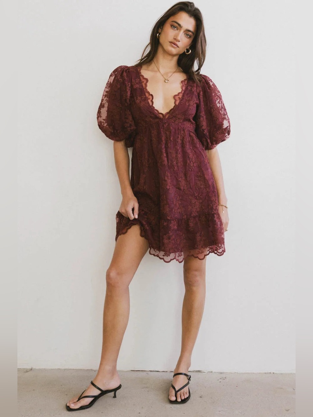 Bohme Tiana Embroidered Mini Dress in Maroon Size M